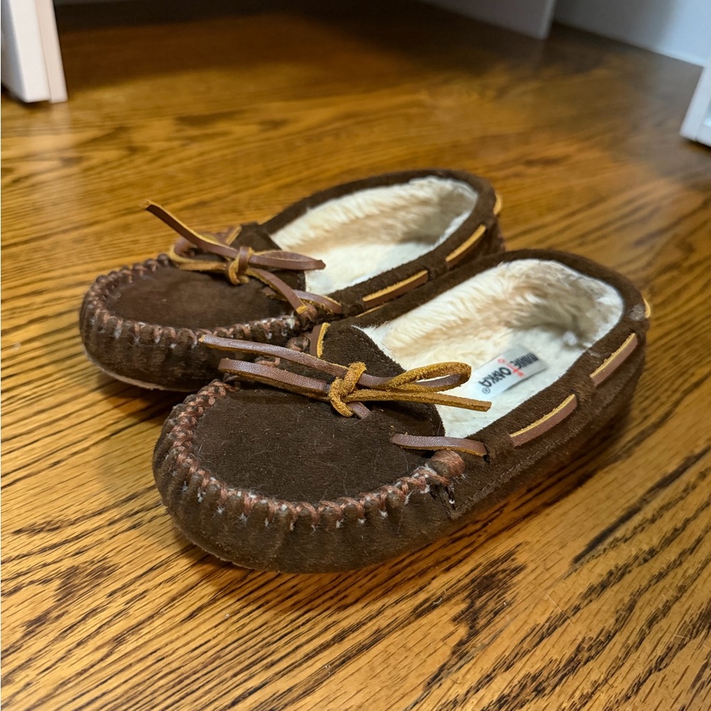 Cozy Brown Suede Moccasin Slippers with Shearling Lining